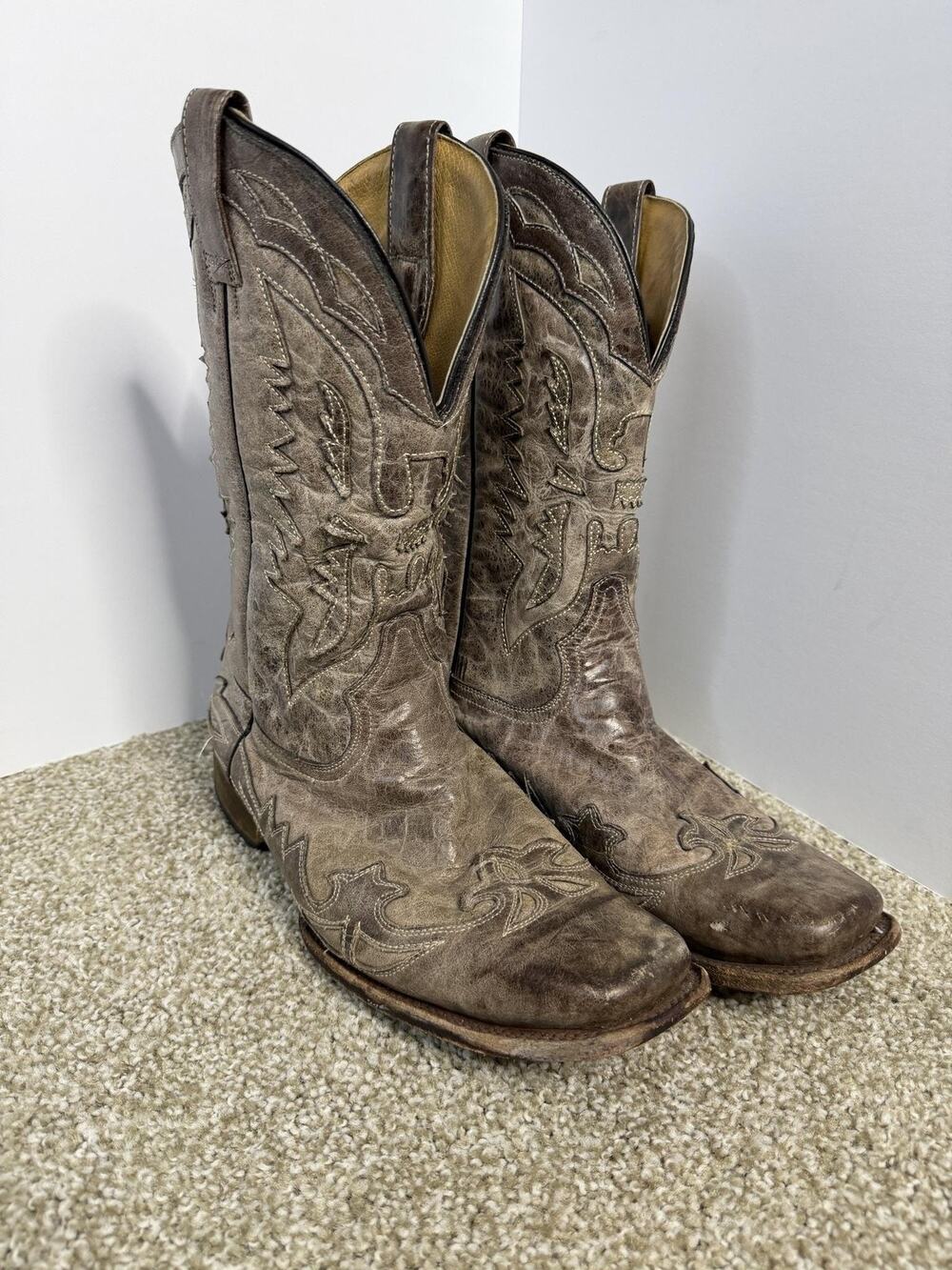 Corral Western Boots Mens 11 D Brown Leather Cowboy Square Toe Stitched A B027